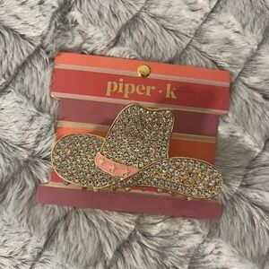 Piper K Gold and Pink Rhinestone Cowboy Hat Hair Clip